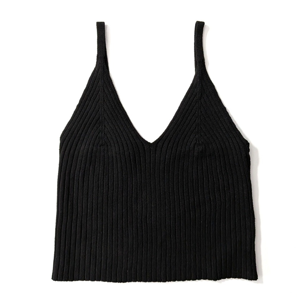 Anthropologie Ribbed Knit Cropped Tank Top Black Size M V-Neck Sweater Top